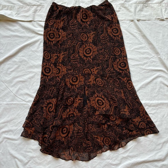 Chico's Dresses & Skirts - Chico’s Brown and black aztec paisley floral ruffle skirt midi skirt
